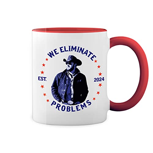 we eliminate problems Dutton Ranch Cowboy Weiße Tasse Mug mit roten Felgen und Griff von GR8Shop