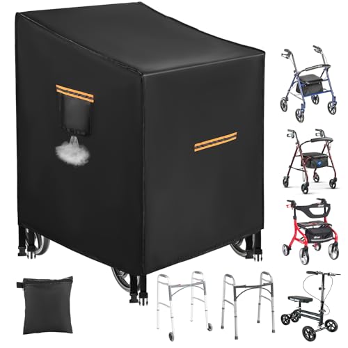 Rollator Abdeckung Wasserdicht,Robuste 420D Rollator Abdeckung,Universell Schutzhülle für Gefalteten Rollator,Wasserdicht Rollator Zubehör mit 4 Reflektorstreifen,4 Schnallen,Lüftungsschlitze von GRABADO
