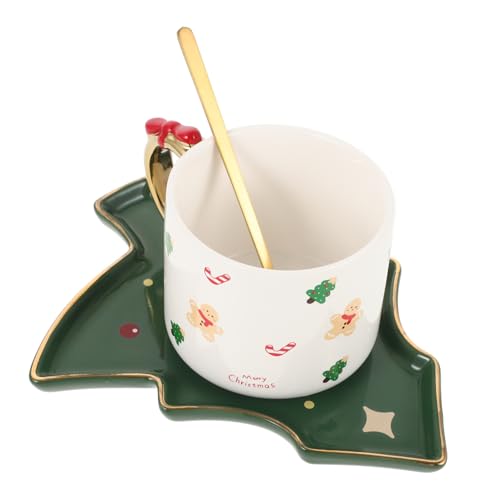 GRADENEVE 1satz Weihnachtskeramik-milchbecher Mit Weihnachtsbaum-förmigem Unterteller Kreativer Kaffeebecher Für Heiße Getränke Für Zuhause Cafés Und Winterfeiern von GRADENEVE
