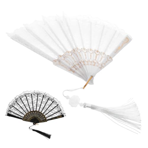 GRADENEVE 2 Stück Vintage Spitzen Fächer Leichter Handventilator Stabiler Handheld Fan für Party Deko Hochzeit Tanz Requisite Tragbarer Robuster Sommer Fächer von GRADENEVE