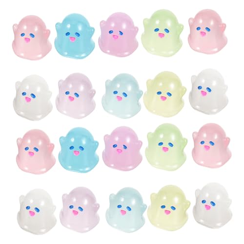 GRADENEVE 20 Stück Teiliges Kleine Spukfiguren aus Resin Leuchtend im Dunkeln DIY Halloween Bastelset für Scrapbook Schmuck Garten Heimdekoration Bunte Mini Ornamente von GRADENEVE