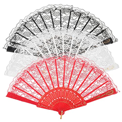 GRADENEVE 3 Stück Teiliges Handfächer mit Spitze Japanischer Stil Stabiler Bambus Leichte Tanz und Hochzeitsfächer für Party und Sommerreise Damen Accessoire in Schwarz Rot Weiß GRADENEVE 3 Stück Teiliges Handfächer mit Spitze Japanischer Stil Stabiler Bambus Leichte Tanz und Hochzeitsfächer für Party und Sommerreise Damen Accessoire in Schwarz Rot Weiß von GRADENEVE