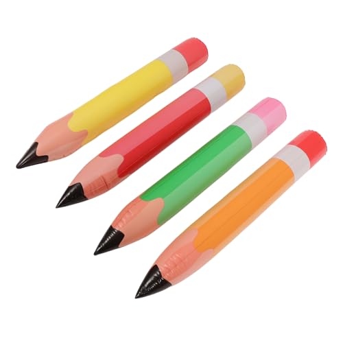 GRADENEVE 4 Stück Aufblasbare Jumbo Bleistifte Große PVC Bleistiftballons in Gelb Orange Grün Rot Vielseitige Klassenraum und Partydekoration Langlebige Schulanfang Requisiten von GRADENEVE