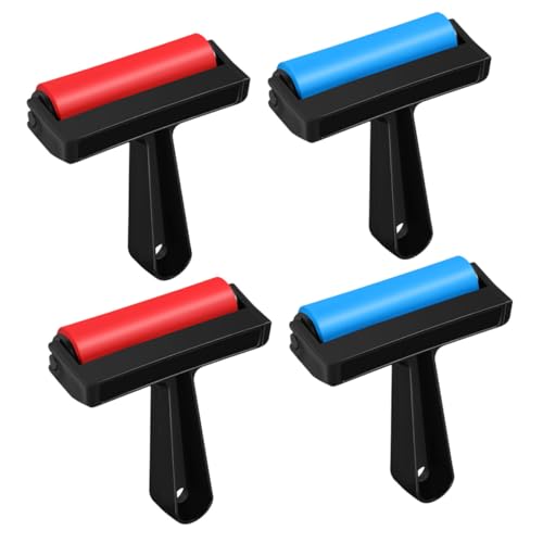 GRADENEVE 4 Stück Teiliges Kunststoff Roller für Kleine Malwalzen Langlebig und Leicht zu Reinigen für Basteln Drucktechniken Tapeten und Ölfarben Farbwalzen in Rot und Blau von GRADENEVE