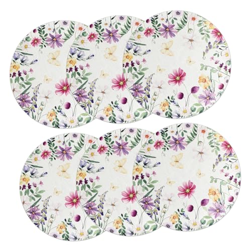 GRADENEVE 6-teiliges Rundes Tischset Mit Blumenmuster Tischsets Für Den Esstisch Sicherer Stoff von GRADENEVE