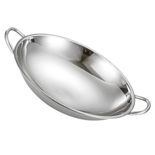 GRADENEVE Edelstahl Wokpfanne Großer Kochtopf mit Doppelgriffen Robust Langlebig für Koreanisches Kochen und Induktion Geeignet Praktische Küchenutensilien von GRADENEVE