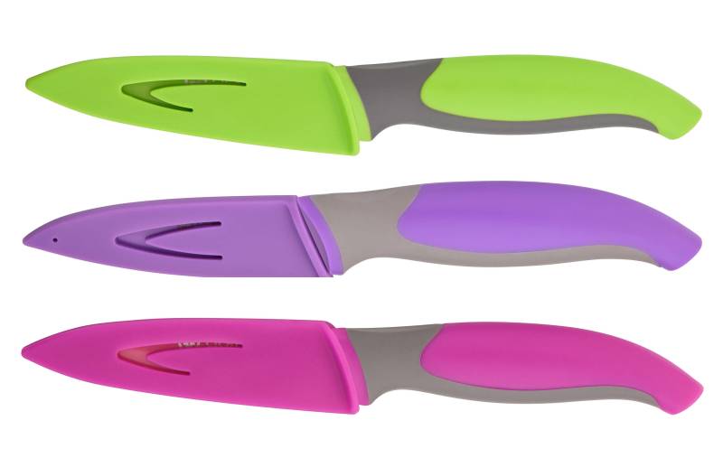 Küchenmesser mit Klingenschutz, 3-teilig,antibakteriell, Grün, Lila, Pink von GRÄWE