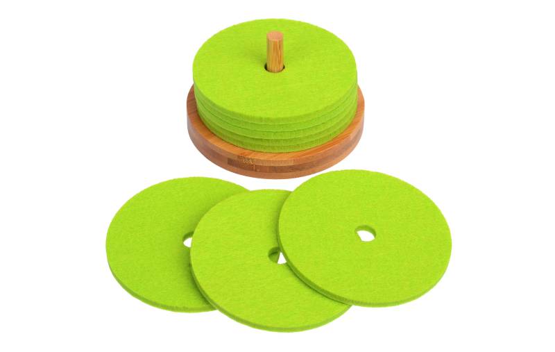 Filz-Glasuntersetzer Set, 8-teilig, Ø 10 cm mit Bambushalter, Hellgrün von GRÄWE