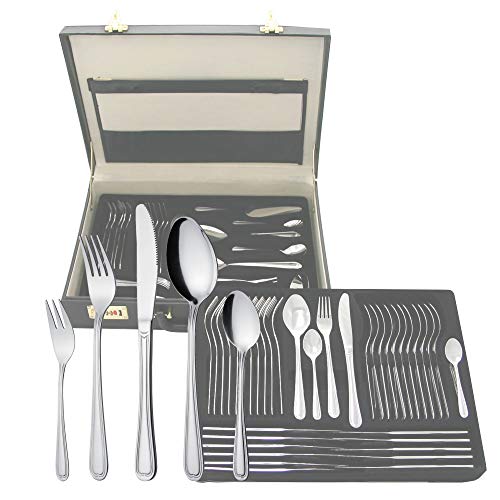 GRÄWE Besteckkoffer für 12 Personen, 100-teilig - Tafelbesteck-Set aus Edelstahl mit Fadendekor - Serie"SALZBURG" von GRÄWE