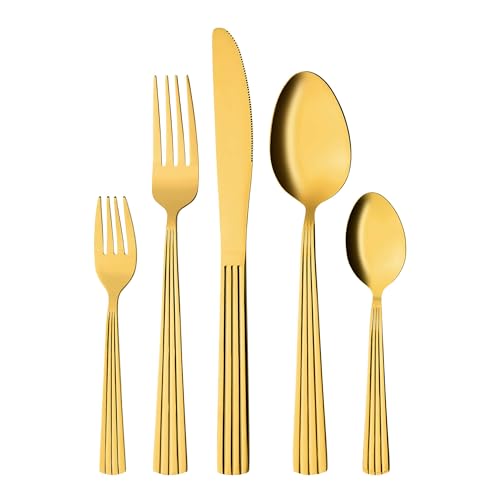 GRÄWE Besteckset für 4 Personen aus Edelstahl, goldenes Essbesteck, Tafelbesteck Set 20-teilig, Spülmaschinengeeignet, Besteck Set mit Dekor - Serie Athen von GRÄWE