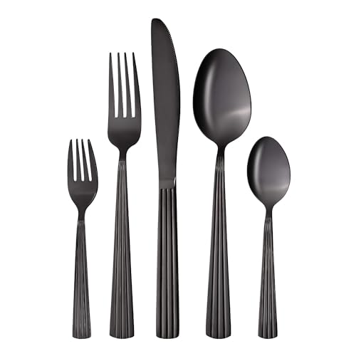 GRÄWE Besteckset für 4 Personen aus Edelstahl, schwarzes Essbesteck, Tafelbesteck Set 16-teilig, spülmaschinengeeignet, Besteck Set mit Dekor - Serie Athen von GRÄWE