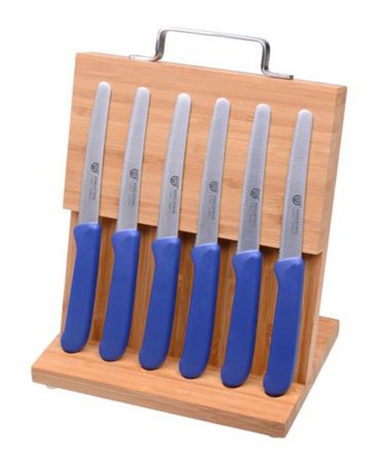 GRÄWE Brotzeitmesser Magnet-Messerhalter Bambus mit 6 Brötchenmessern - blau von GRÄWE