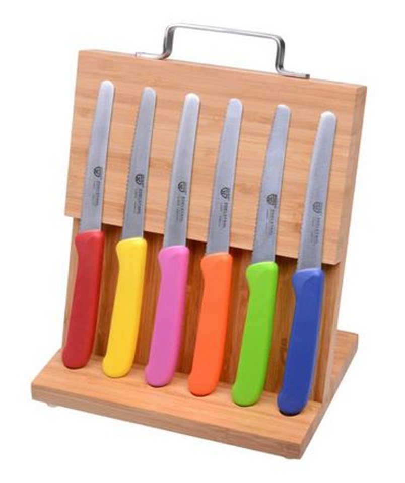 GRÄWE Brotzeitmesser Magnet-Messerhalter Bambus mit 6 Brötchenmessern - bunt von GRÄWE