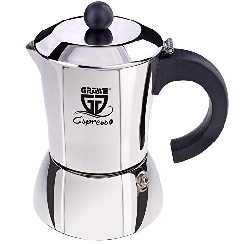 GRÄWE Espressokocher Induktion geeignet, Espressokanne aus Edelstahl für 10 Tassen, Klassischer Espresso Maker ohne Aluminium - 500 ml von GRÄWE