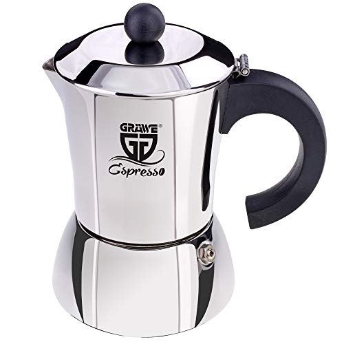 GRÄWE Espressokocher Induktion geeignet, Espressokanne aus Edelstahl für 4 Tassen, Klassischer Espresso Maker ohne Aluminium - 200 ml von GRÄWE