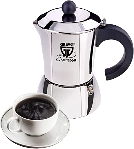 GRÄWE Espressokocher Induktion geeignet, Espressokanne aus Edelstahl für 6 Tassen, Klassischer Espresso Maker ohne Aluminium - 300 ml von GRÄWE