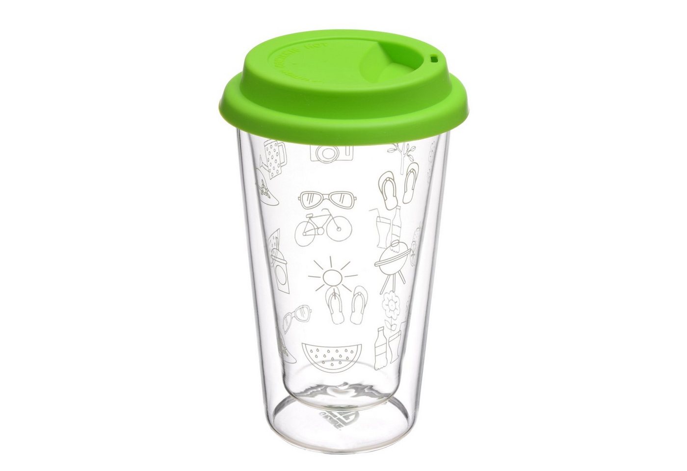 GRÄWE Glas GRÄWE Thermobecher mit grünem Silikon-Trinkdeckel, 300 ml, Sommer, Glas GRÄWE Glas GRÄWE Thermobecher mit grünem Silikon-Trinkdeckel, 300 ml, Sommer, Glas von GRÄWE
