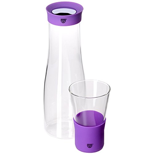 GRÄWE Glaskaraffe 1 Liter mit Trinkglas 0,3 Liter - Ausgießer aus Silikon, lila, Verschluss aus Edelstahl von GRÄWE
