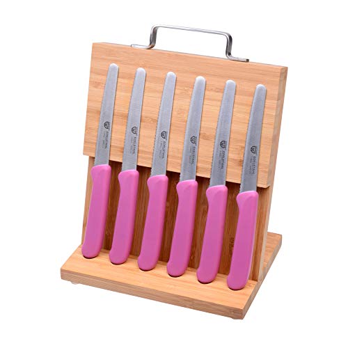GRÄWE Magnet-Messerhalter Bambus mit Brötchenmessern pink von GRÄWE