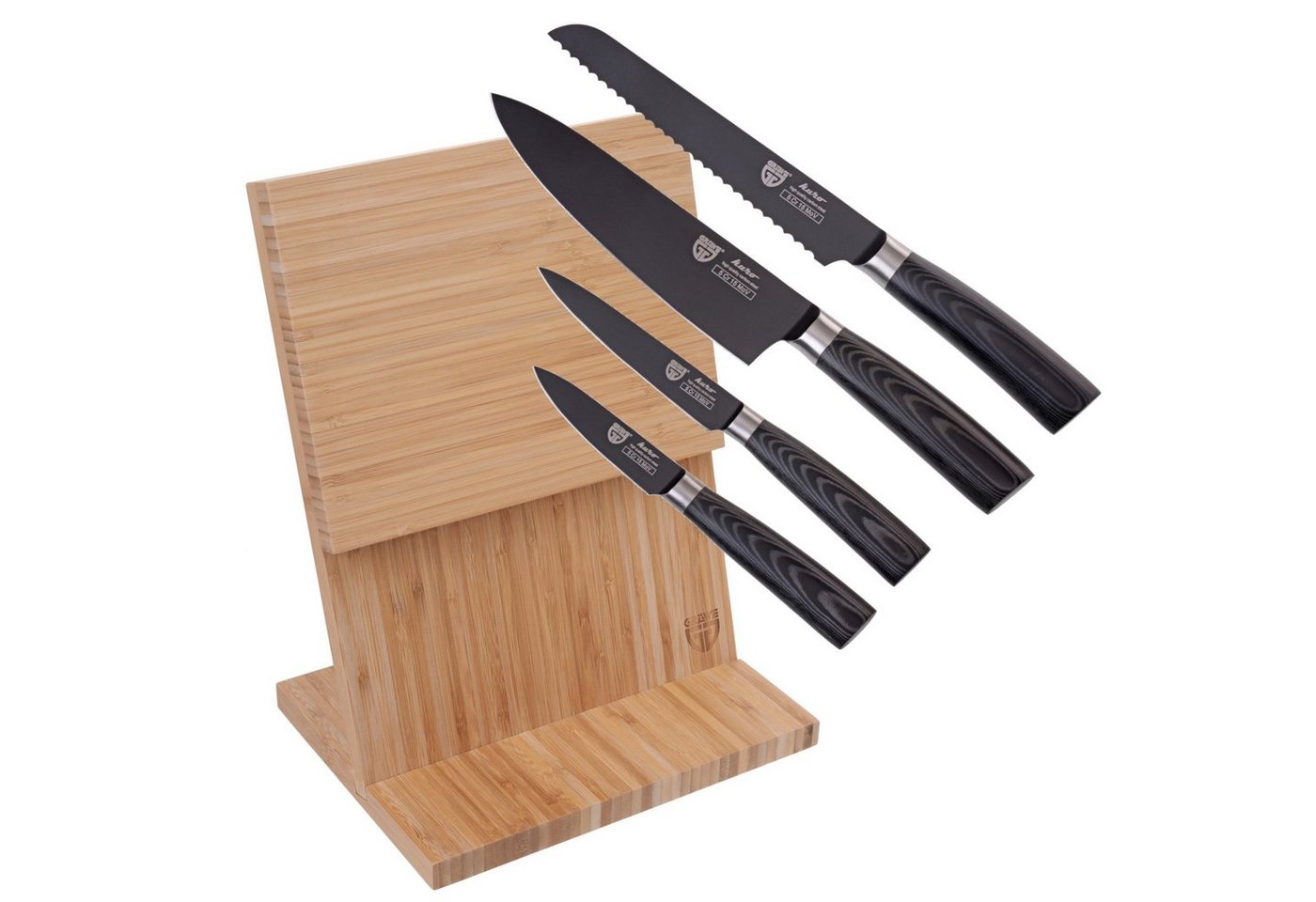 GRÄWE Messerblock GRÄWE Messerhalter Bambus + 4-teiliges Kuro-Messerset von GRÄWE