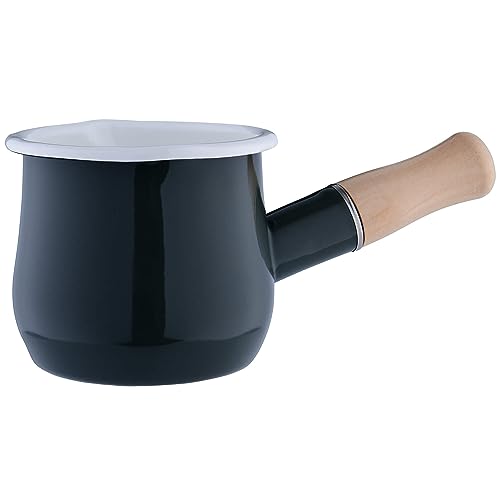 GRÄWE Milchtopf,450 ml, grau, Induktionsgeeignet, Soßentopf, Butterpfännchen, Mokkakanne, Stielkasserolle, Mini Topf mit Ausgießer, Holzgriff von GRÄWE