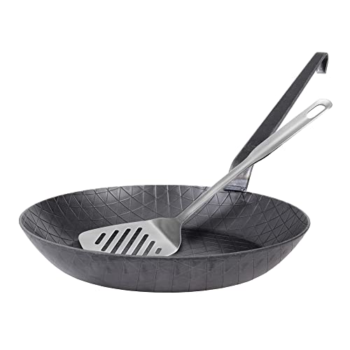 GRÄWE Schmiedeeiserne Bratpfanne F400, Ø 28 cm, hoher Rand, Eisenpfanne mit Wender, 400° C hitzebeständig, Pfanne aus Eisen, kratzfeste Bratpfanne, unbeschichtet, Outdoor-Cooking, induktionsgeeignet von GRÄWE