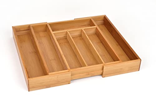 GRÄWE Schubladeneinsatz aus Bambus, Besteckkasten für Küchen-Schubladen, Holzoptik, 5-7 Fächer, variabel ausziehbar - 28,5-40,5 cm von GRÄWE