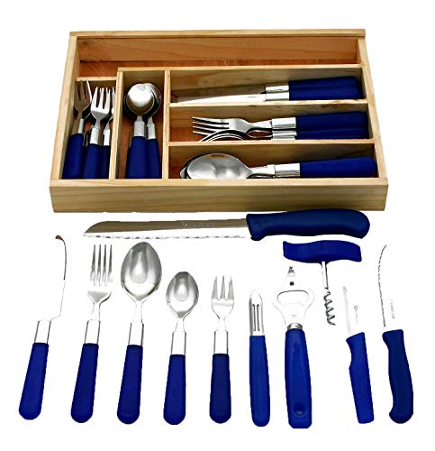 GRÄWE Starter-Set für 6 Personen, 37-teilig, Besteck aus Edelstahl, Menübesteck 30-teilig, inkl. 3 Küchenmesser, 3 Küchenhelfer, Schubladeneinsatz - Serie Milano von GRÄWE