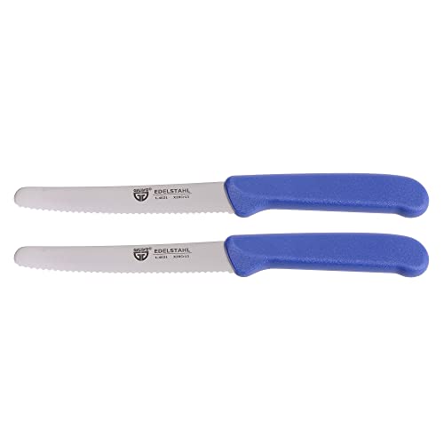 GRÄWE Tafelmesser 2 Stück, Messerset zum Schneiden, 2er Pack Brötchenmesser, Frühstücksmesser mit einseitigem Wellenschliff, Brotzeitmesser, scharfe Messer für Brotzeit, 21 cm - Blau GRÄWE Tafelmesser 2 Stück, Messerset zum Schneiden, 2er Pack Brötchenmesser, Frühstücksmesser mit einseitigem Wellenschliff, Brotzeitmesser, scharfe Messer für Brotzeit, 21 cm - Blau von GRÄWE