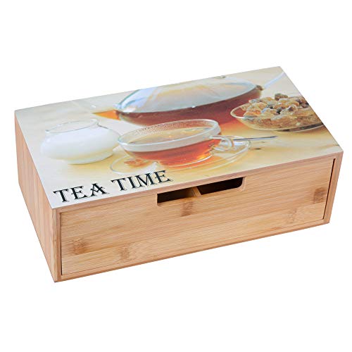 GRÄWE Teebox aus Bambus mit 4 Fächern, Teebeutelbox mit Schublade für aromageschützte Aufbewahrung von Tee - 30 x 15,5 x 10 cm von GRÄWE