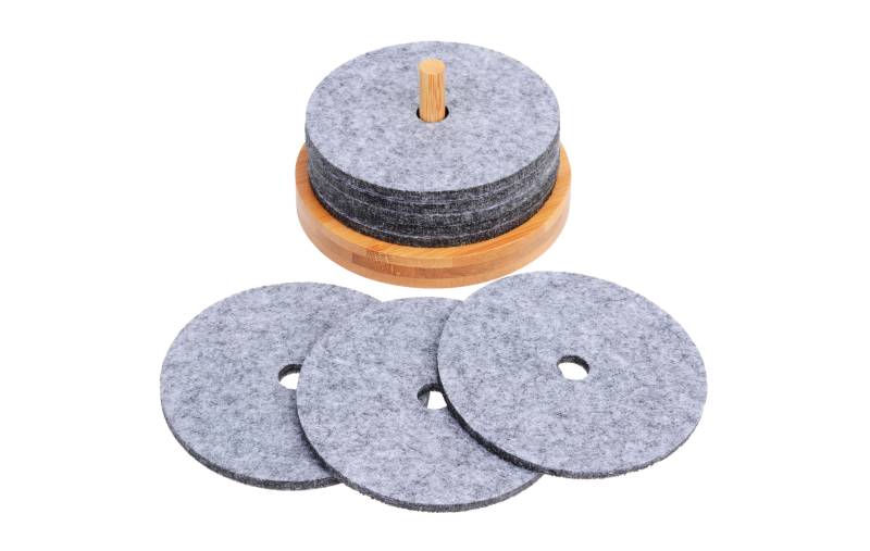 Filz-Glasuntersetzer Set, 8-teilig, Ø 10 cm mit Bambushalter, Hellgrau von GRÄWE