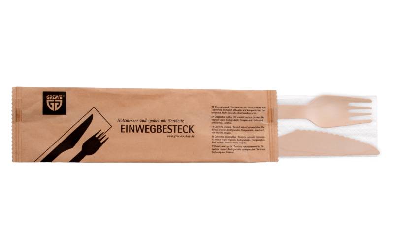 Einweg-Besteckset, 100-teilig, 100 Personen, mit Serviette, einzeln abgepackt von GRÄWE