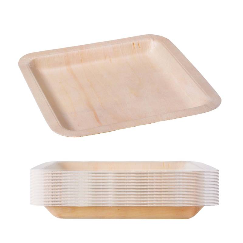Einwegteller, 25-teilig, 25 Personen, 21 x 21 cm, unbehandeltes Pappelholz von GRÄWE