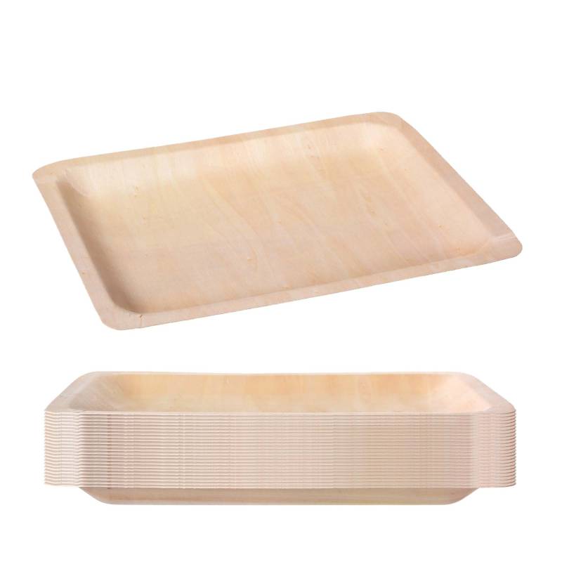 Einwegteller, 25-teilig, 25 Personen, 26,5 x 21,5 cm, unbehandeltes Pappelholz von GRÄWE