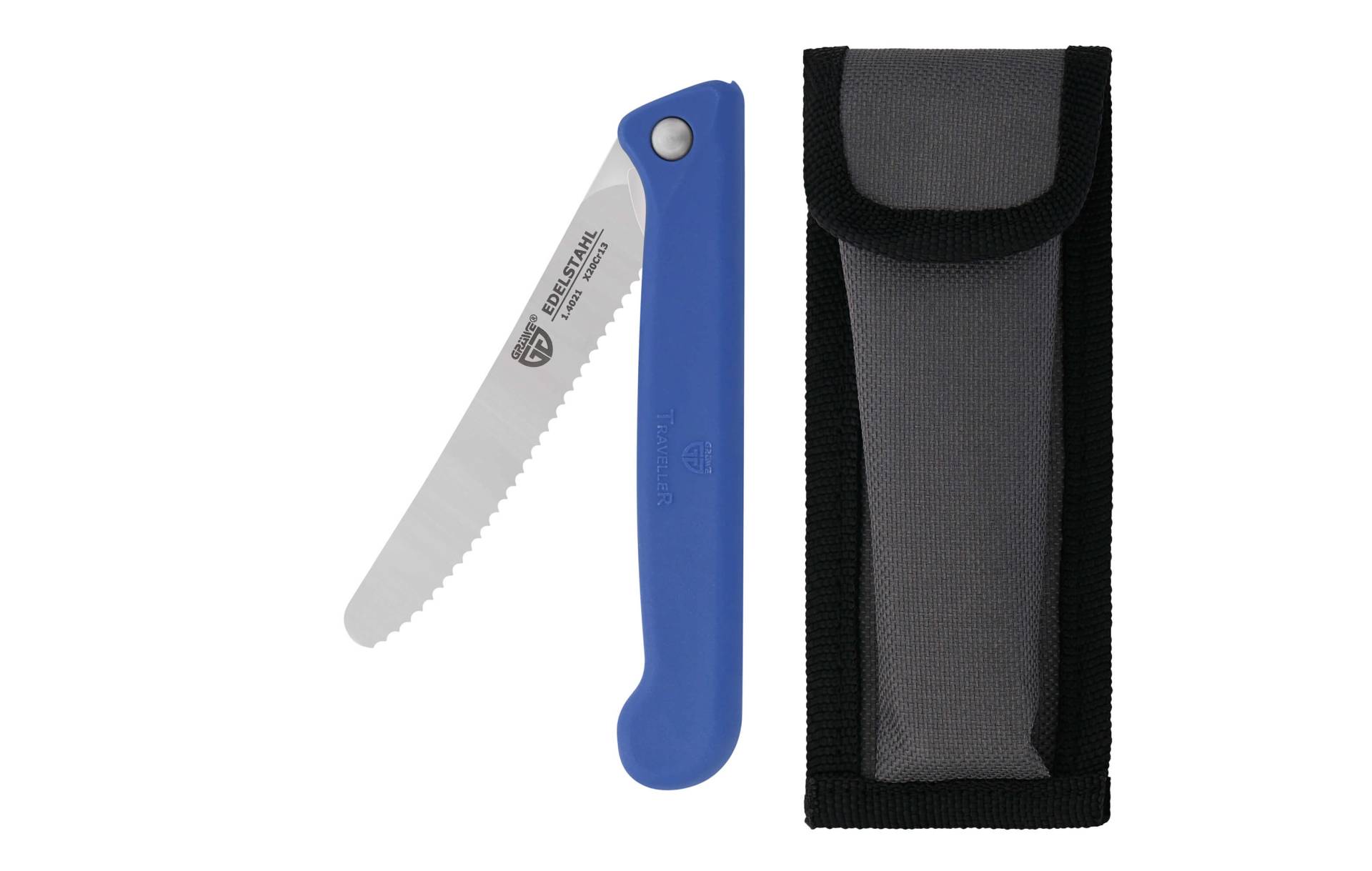 Klappbares Brötchenmesser & Frühstücksmesser, Wellenschliff, Blau von GRÄWE