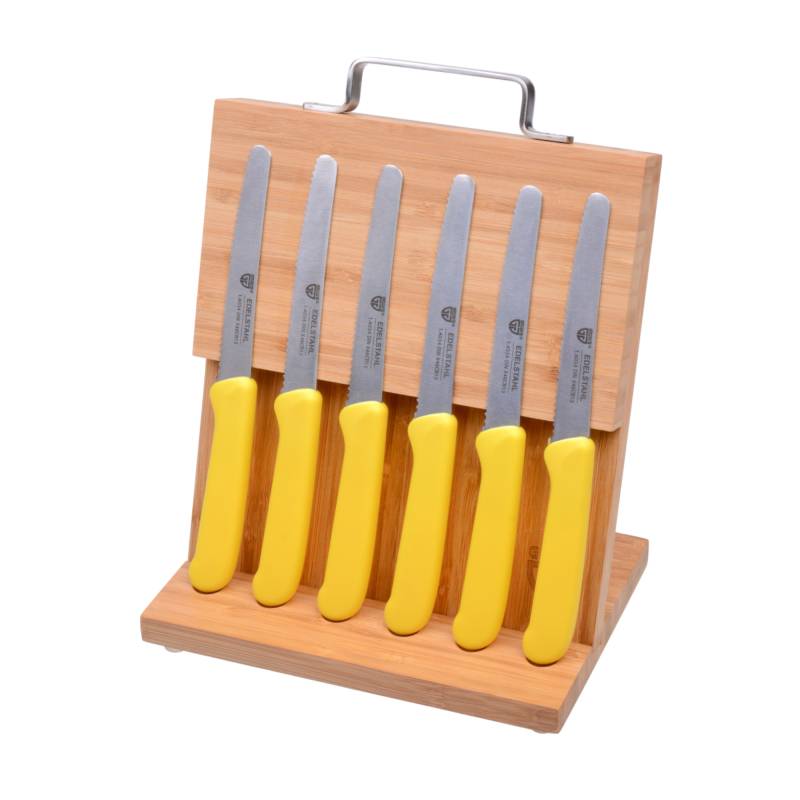 Magnet-Messerhalter Bambus klein mit Brötchenmessern gelb von GRÄWE