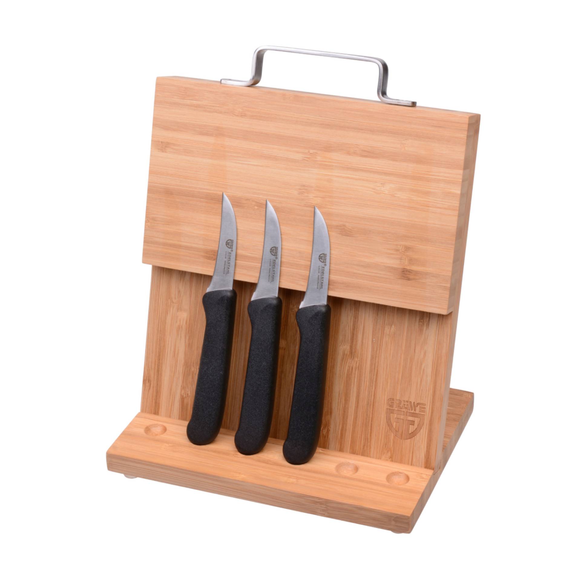 Magnet-Messerhalter Bambus klein mit Küchenmessern schwarz von GRÄWE