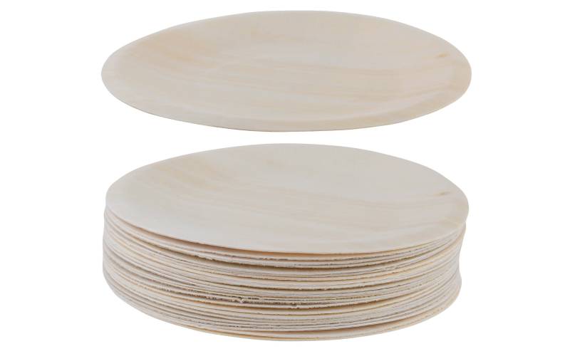 Einwegteller, 25-teilig, 25 Personen, Ø 15 cm, unbehandeltes Pappelholz von GRÄWE