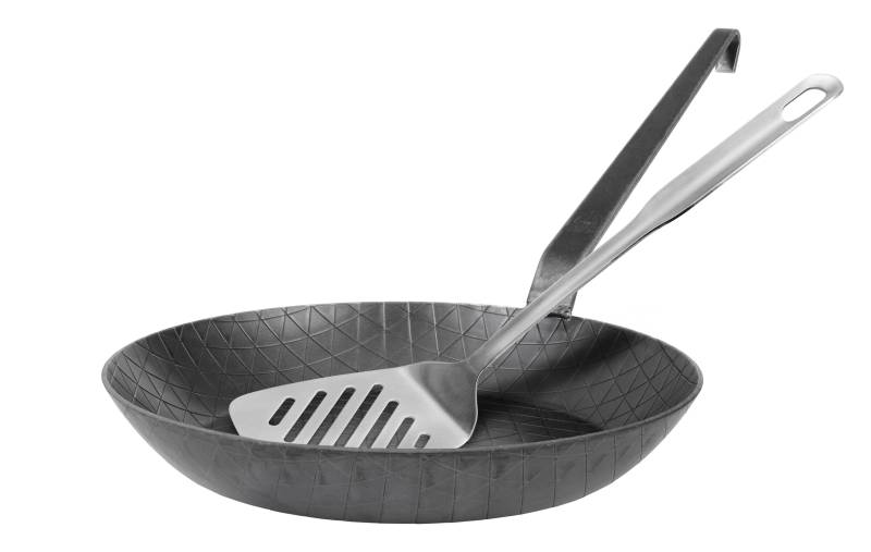 Schmiedeeiserne Bratpfanne, F 400, Ø 28 cm, Made in Germany, extra hoher Rand, inkl. Pfannenwender von GRÄWE