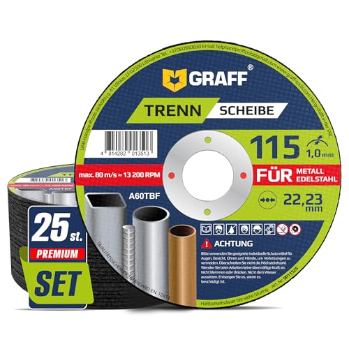 Trennscheiben 115 Metall 1mm Extra Dünn – Flexscheiben für Inox, Edelstahl, Metall – Metalltrennscheiben für Winkelschleifer GRAFF 25 Stück von GRAFF