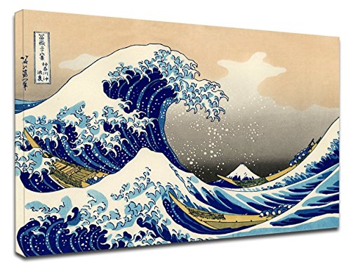 GRAFIC Modernes Bild Die große Welle von Kanagawa - Hokusai The Great Wave of Kanagawa Leinwanddruck auf Leinwand mit oder ohne Rahmen (Bild MIT HOLZRAHMEN, cm 130X87) von GRAFIC