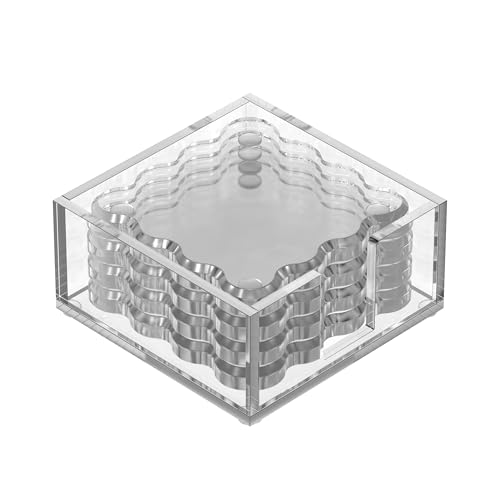 GRAHAM DESIGN Getränkeuntersetzer, quadratisch, gewellt, Acryl, 4 Stück, mit quadratischem Halter (transparent) von GRAHAM DESIGN