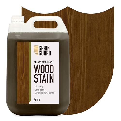 GRAIN GUARD Holzbeize | Braunes Mahagoni | 5 Liter | Wasserbasiert & Geruchsarm | Umweltfreundlich und Nicht Toxisch | Holzbeize für Innenmöbel | Einfache Anwendung | Schnelltrocknend von GRAIN GUARD