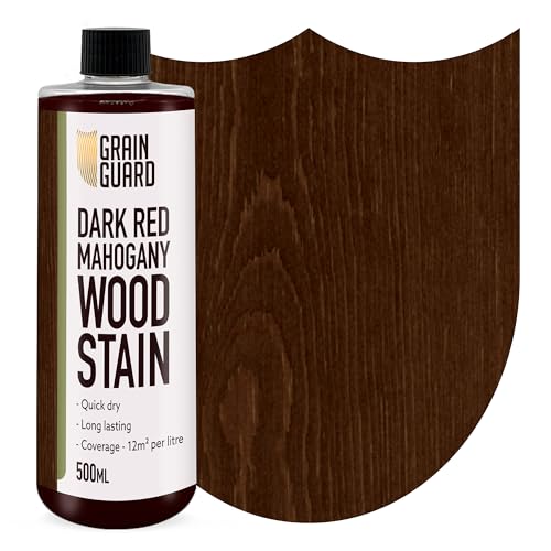 GRAIN GUARD Holzbeize | Dunkelrotes Mahagoni | 500ml | Wasserbasiert & Geruchsarm | Umweltfreundlich und Nicht Toxisch | Holzbeize für Innenmöbel | Einfache Anwendung | Schnelltrocknend von GRAIN GUARD
