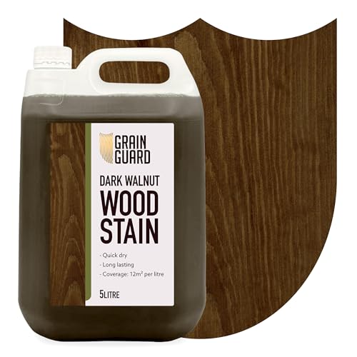 GRAIN GUARD Holzbeize | Dunkles Nussbaumholz | 5 Liter | Wasserbasiert & Geruchsarm | Umweltfreundlich und Nicht Toxisch | Holzbeize für Innenmöbel | Einfache Anwendung | Schnelltrocknend von GRAIN GUARD