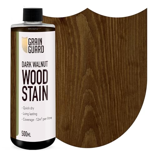 GRAIN GUARD Holzbeize | Dunkles Nussbaumholz | 500ml | Wasserbasiert & Geruchsarm | Umweltfreundlich und Nicht Toxisch | Holzbeize für Innenmöbel | Einfache Anwendung | Schnelltrocknend von GRAIN GUARD