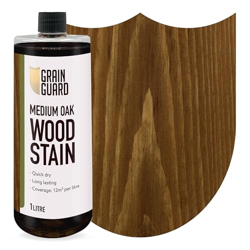 GRAIN GUARD Holzbeize | Mittleres Eichenholz | 1 Liter | Wasserbasiert & Geruchsarm | Umweltfreundlich und Nicht Toxisch | Holzbeize für Innenmöbel | Einfache Anwendung | Schnelltrocknend von GRAIN GUARD