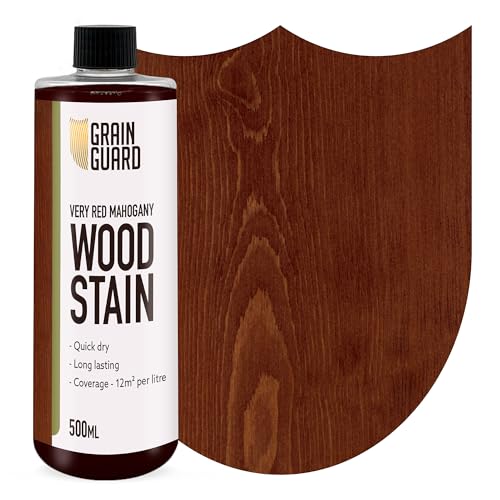 GRAIN GUARD Holzbeize | Sehr Rotes Mahagoni | 500ml | Wasserbasiert & Geruchsarm | Umweltfreundlich und Nicht Toxisch | Holzbeize für Innenmöbel | Einfache Anwendung | Schnelltrocknend von GRAIN GUARD
