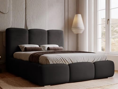 GRAINGOLD Bubble Bett 200x200, Polsterbett mit Bettkasten, Polsterbett mit Stauraum, Samt, mit Lattenrost, mit Kopfteil, ohne Matratze (Schwarz, 200x200) von GRAINGOLD
