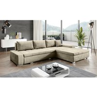 Ecksofa mit Bettkasten Kastalo - Ecksofa l mit Schlaffunktion - Samtstoff, Kissen, Couch - Beige - Beige von GRAINGOLD